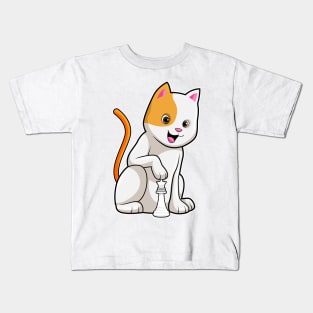 Cat at Chess with Chess piece Queen Kids T-Shirt